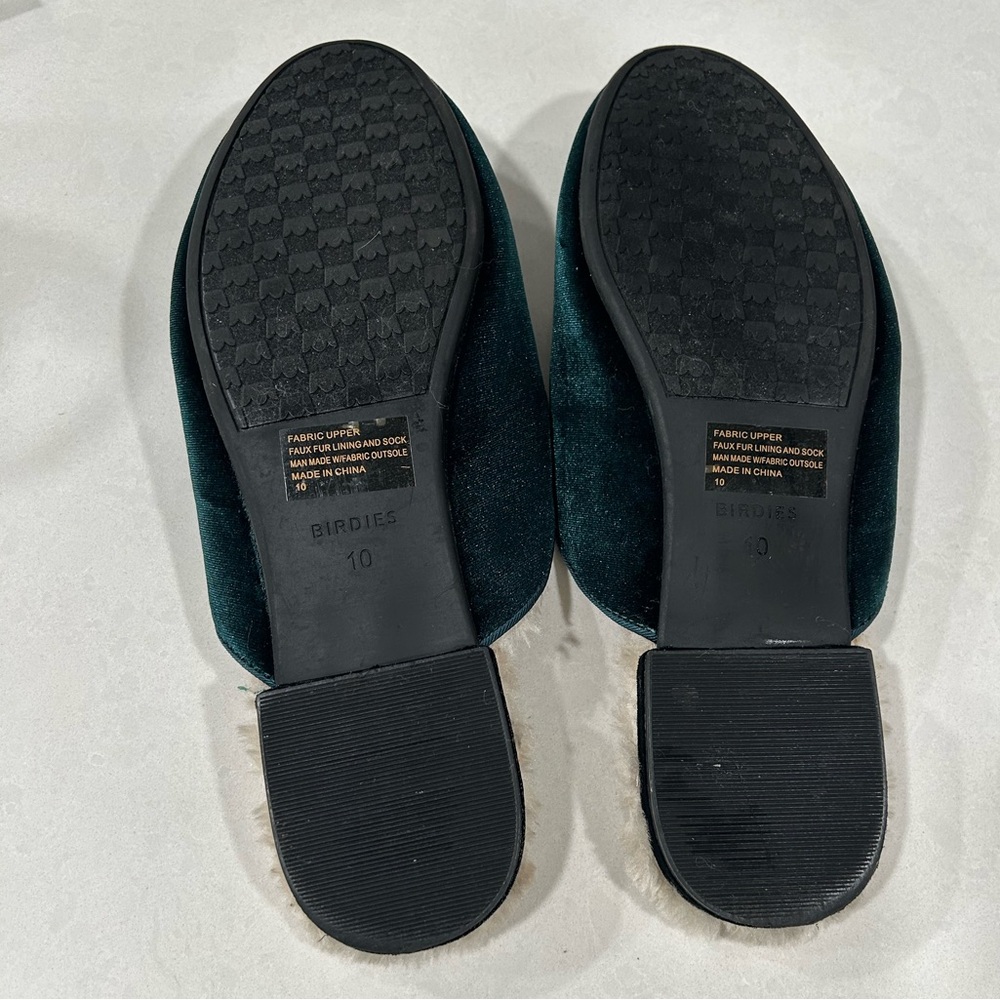 BIRDIES Phoebe Faux Fur Velvet Mule Slide Emerald Green Size 10 - Picture 6 of 9